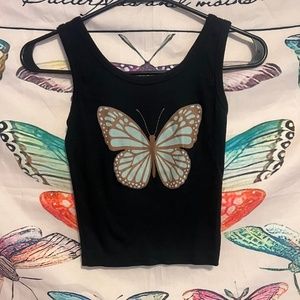 Black Cropped Butterfly Tank Top